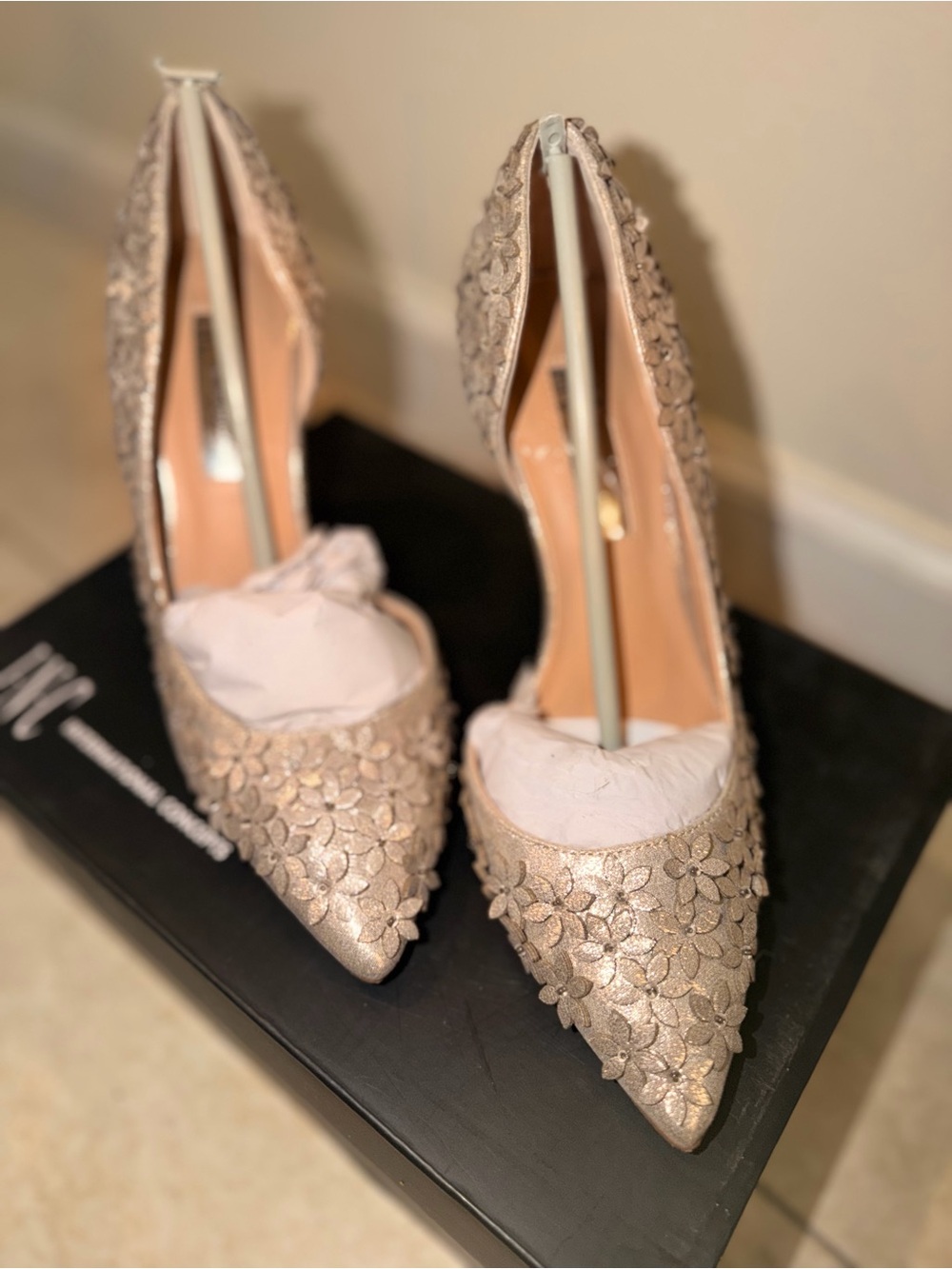 INC International Concepts Rose Gold Floral Appliqué Pointed Heels